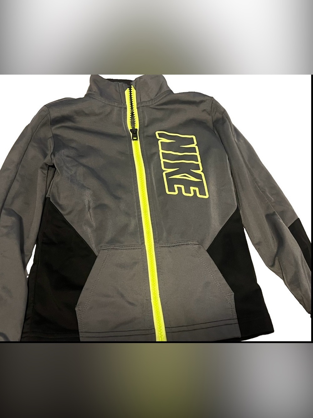 Nike Kids Grey Black Neon Yellow Full Zip Track Jacket Logo Size 4T